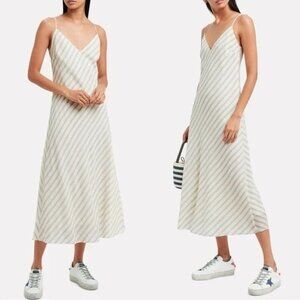 NWT FRAME Striped Bias Cami Slip Dress off white multi medium